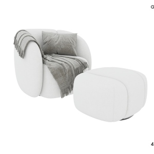 Modern White Upholstered Chair and Ottoman